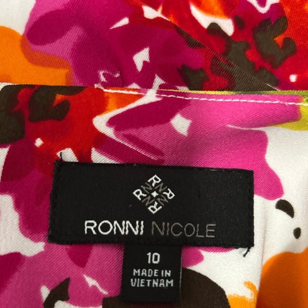 Ronni Nicole Women's Floral Orange Pink Sleeveless A‎ Line Dress Size 10 - Picture 3 of 5